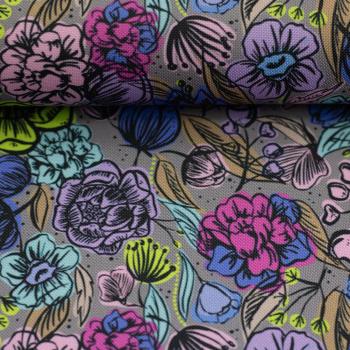 Preview: Outdoorstoff Happy Collection Blumen bunt, grau by Swafing von Cherry Picking